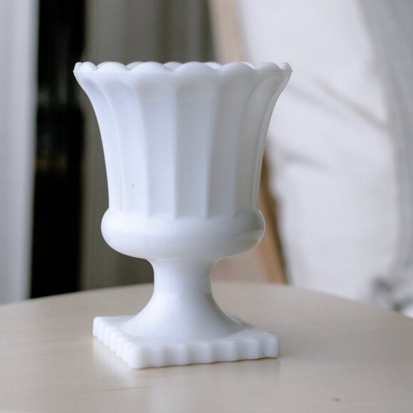 Vintage Milk Glass Pedestal Cup/Compote/Footed Urn Style /Vase/Catchall - Picture 2 of 3